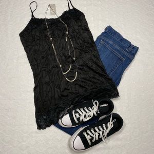 Maurices Crinkled Laced Cami Medium Black